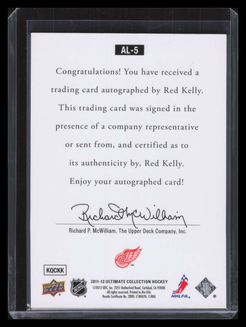 2011-12 Ultimate Collection 1997 Legends Autographs al5 Red Kelly Auto