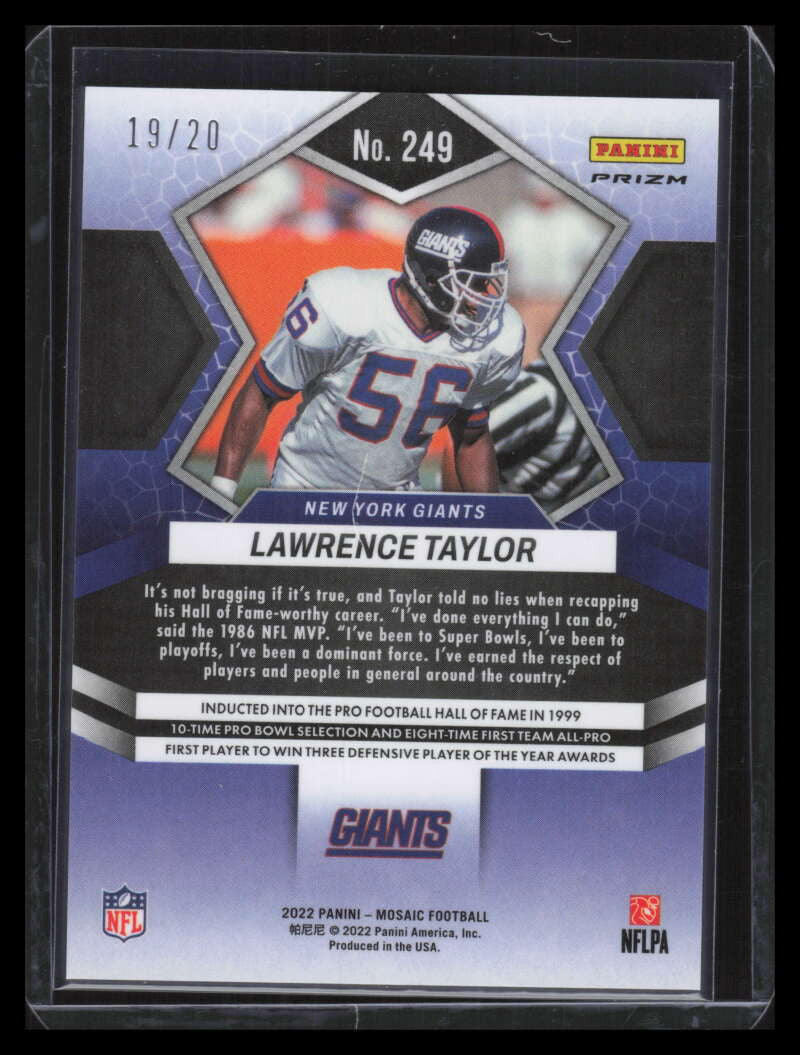 2022 Panini Mosaic Mosaic No Huddle Pink Refractor 249 Lawrence Taylor 19/20