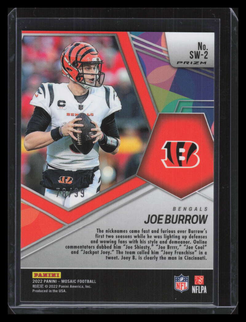 2022 Panini Mosaic Swagger Mosaic Blue Refractor 2 Joe Burrow 78/99