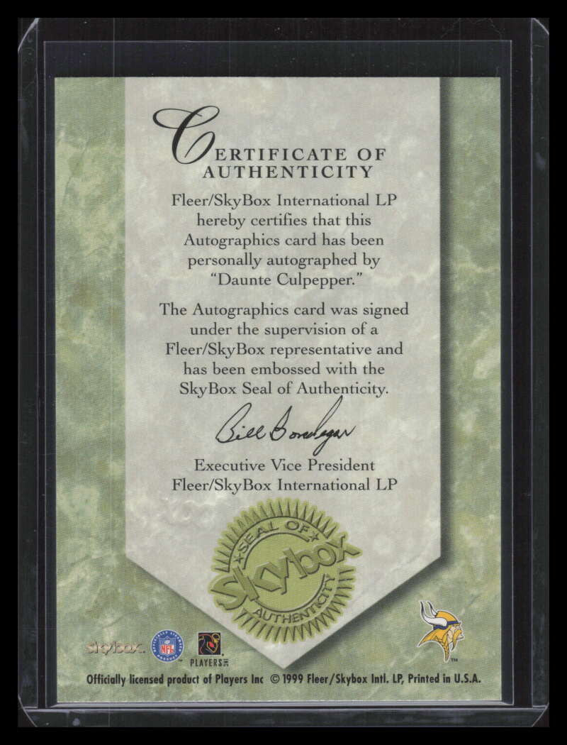 1999 SkyBox Premium Autographics 21 Daunte Culpepper Rookie Auto