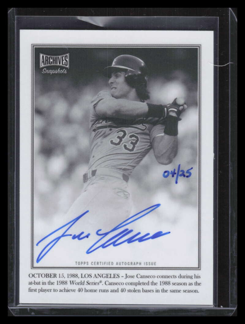 SOLD 131128 2019 Topps Archives Snapshots Captured Moment Autographs Jose Canseco Auto 4/25