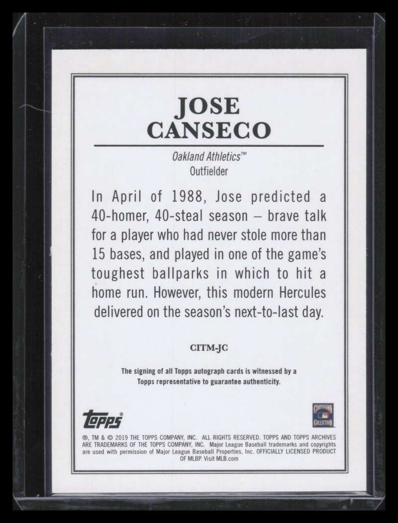 SOLD 131128 2019 Topps Archives Snapshots Captured Moment Autographs Jose Canseco Auto 4/25