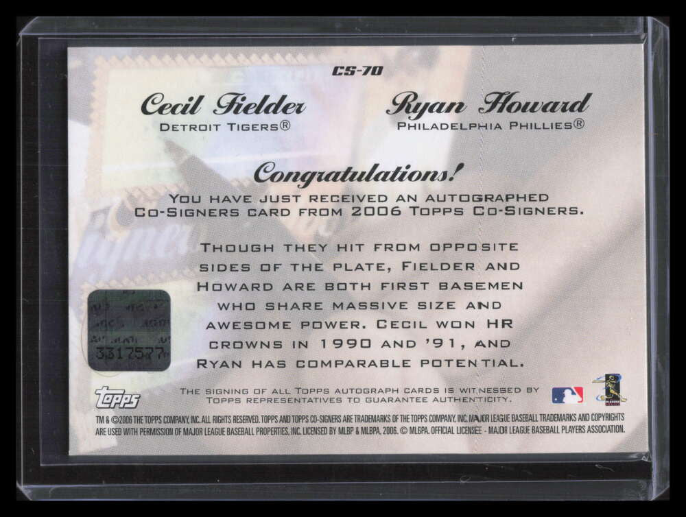 SOLD 131137 2006 Topps Co-Signers Autographs cs70 Ryan Howard Cecil Fielder Dual Auto /250