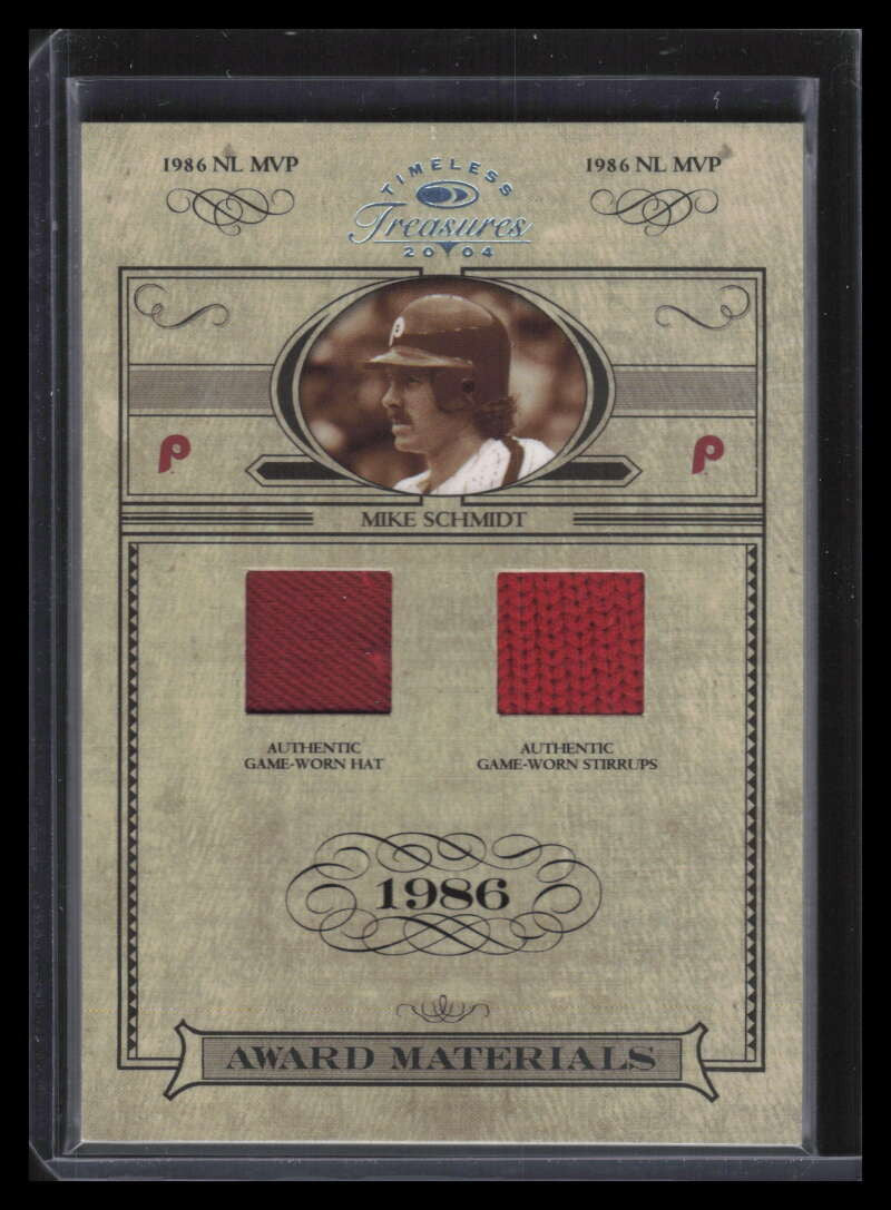 2004 Timeless Treasures Award Materials Mike Schmidt Dual Hat Cap Stirrups 24/50