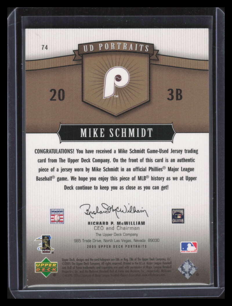 2005 UD Portraits Jersey Gold 74 Mike Schmidt Jersey 12/15