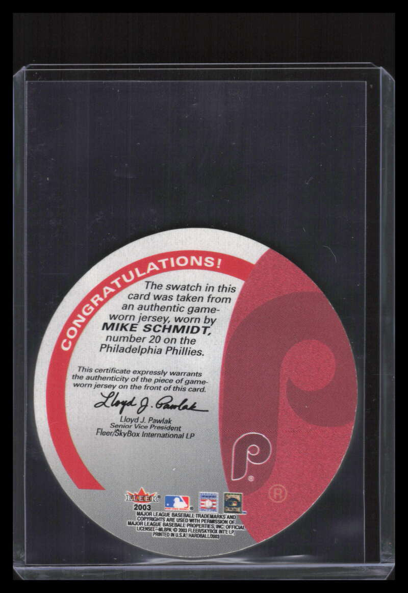 2003 Fleer Hardball Round Numbers Game Used MS Mike Schmidt Jersey Patch