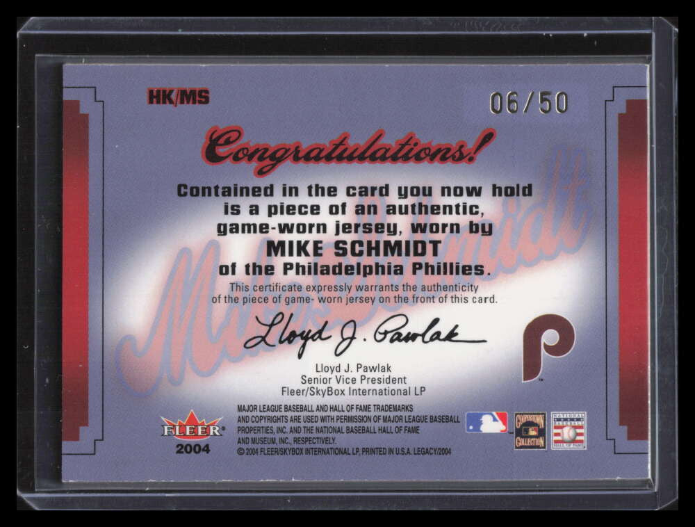 2004 Fleer Legacy Hit Kings Patch Gold MS Mike Schmidt Patch 6/50