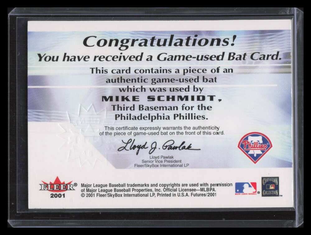 2004 National Pastime Buyback Game Used MS Mike Schmidt Bat 14/20 Bats Future