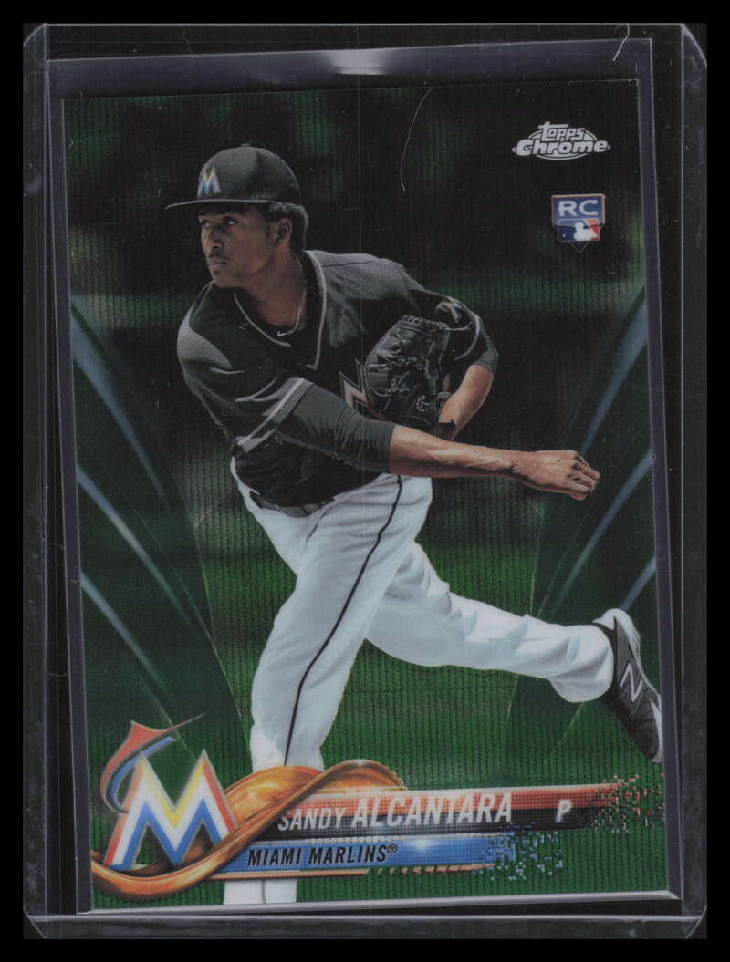 2018 Topps Chrome Green Wave Refractor 128 Sandy Alcantara Rookie 29/99