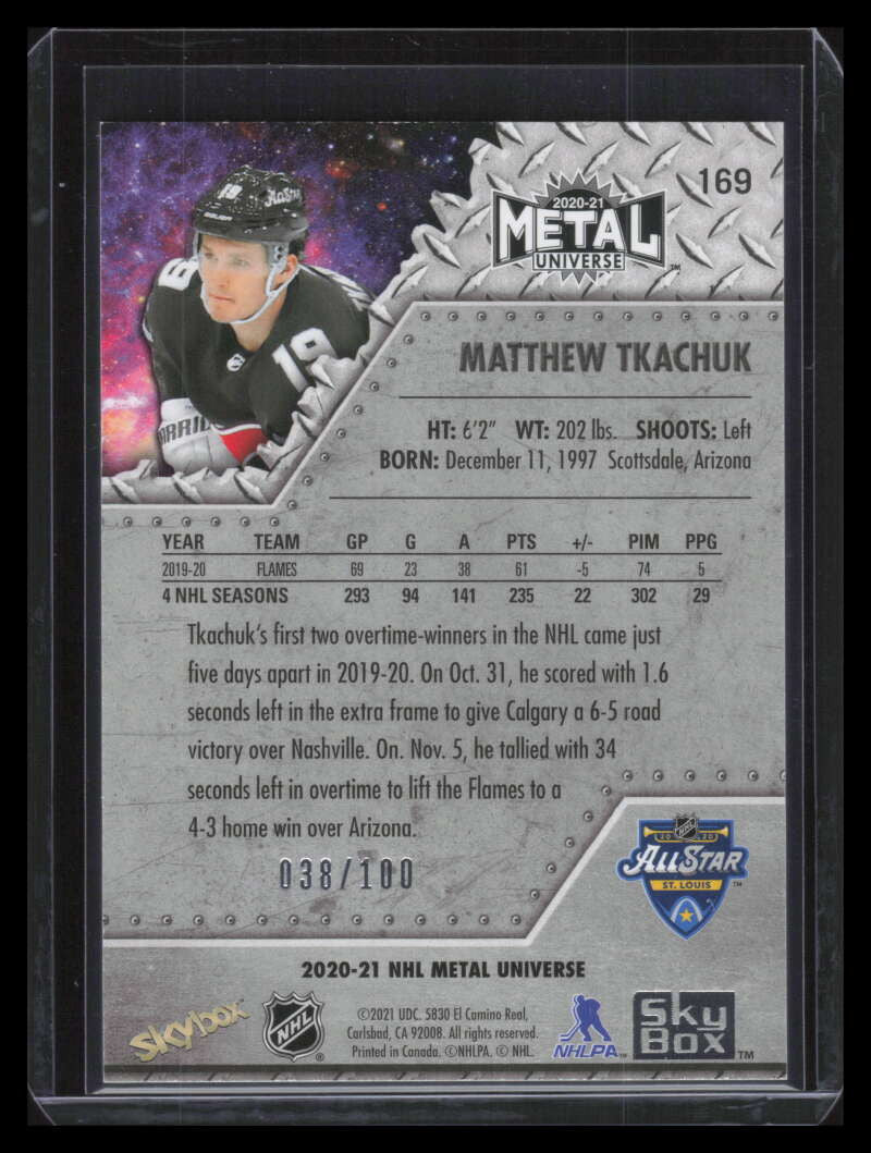 2020-21 Metal Universe Precious Metal Gems Red 169 Matthew Tkachuk AS 38/100