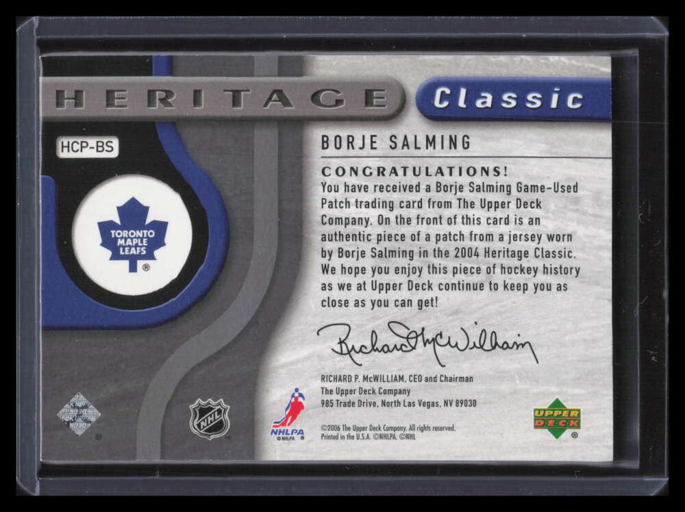 2005-06 SP Game Used Heritage Classic Jerseys HCPBS Borje Salming Patch 21/25