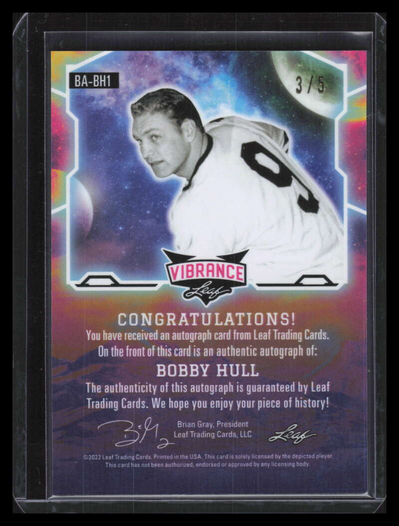 2022 Leaf Vibrance Autographs Crystals Purple babh1 Bobby Hull Auto 3/5