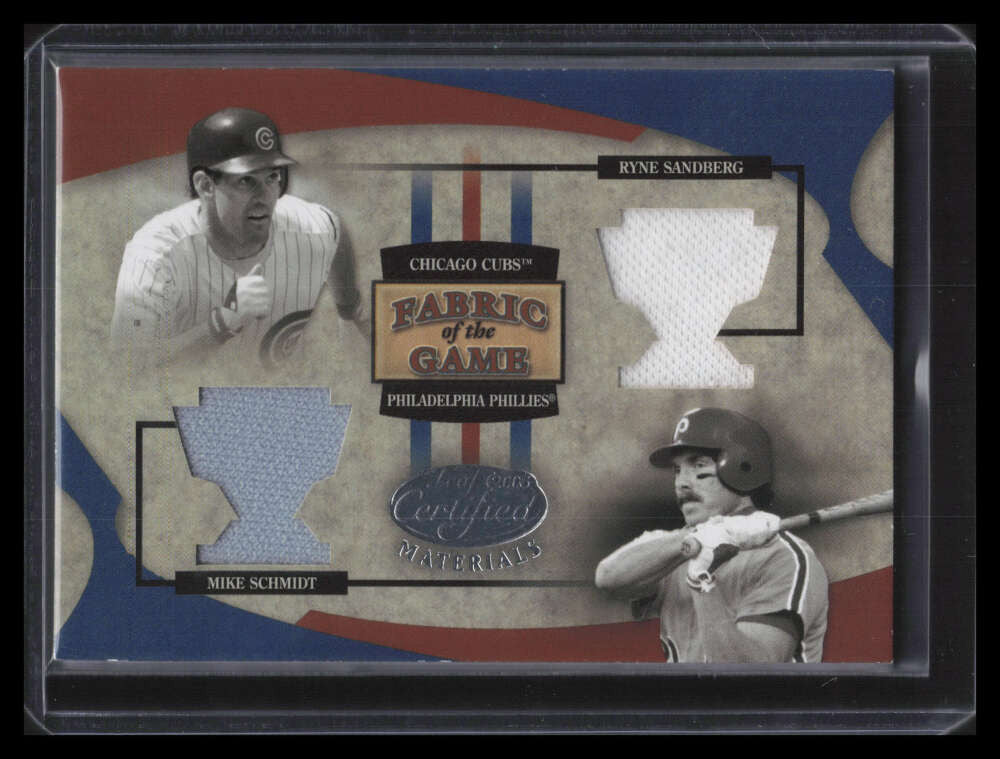 SOLD 131232 2005 Leaf Certified Fabric Game Reward Sandberg Mike Schmidt Dual Jersey 16/50