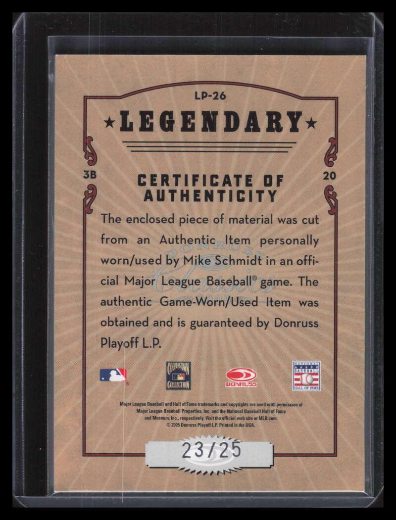 2005 Donruss Classics Legendary Players Leather Mike Schmidt Fielding Glove /25