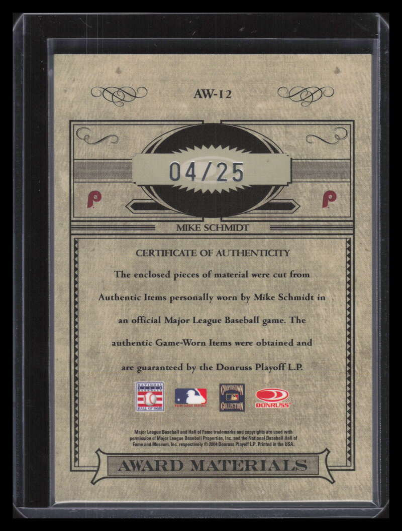 2004 Timeless Treasures Award Materials 12 Mike Schmidt Dual Jersey Pants 4/25