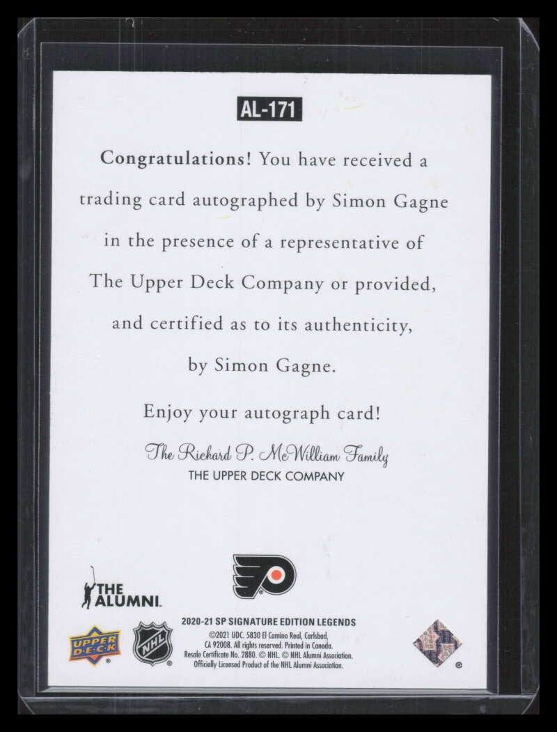 2020-21 SP Signature Legends '97 Legends Signatures al171 Simon Gagne Auto