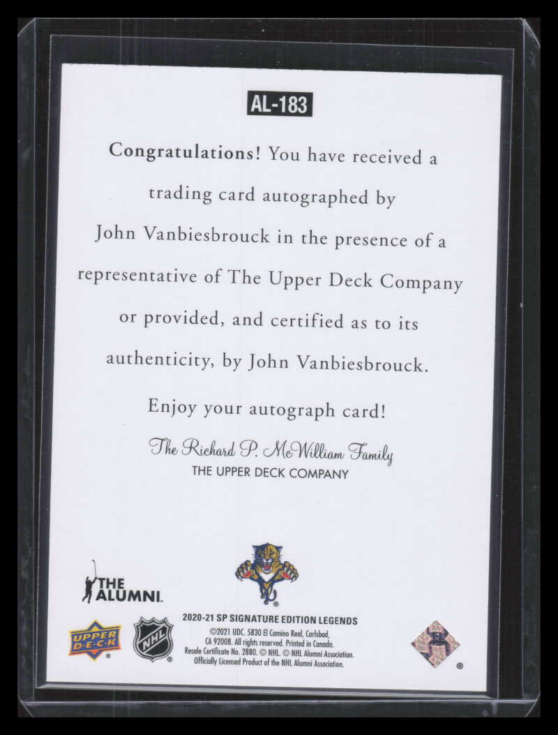 2020-21 SP Signature Legends '97 Signatures al183 John Vanbiesbrouck Auto 127379