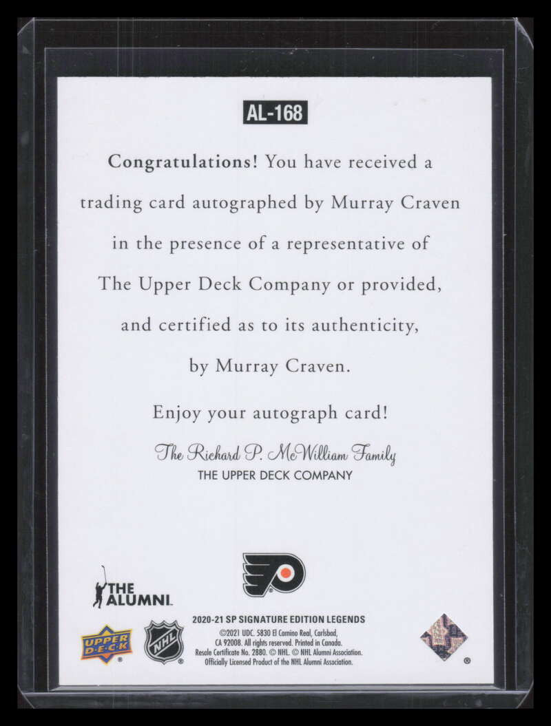 2020-21 SP Signature Legends '97 Legends Signatures al168 Murray Craven Auto