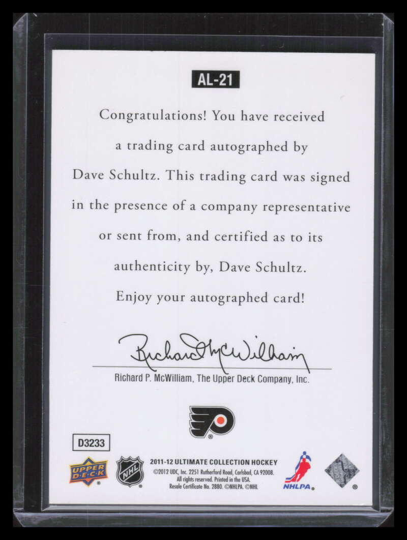 SOLD 131262 2011-12 Ultimate Collection 1997 Legends Autographs al21 Dave Schultz Auto