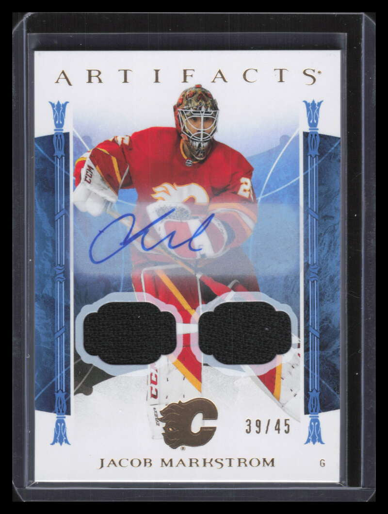 2022-23 Artifacts Autographs Gold 154 Jacob Markstrom Dual Jersey Auto 39/45