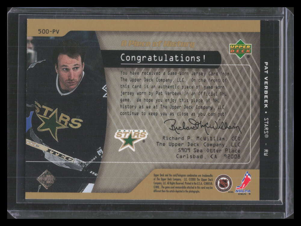 2000-01 Upper Deck 500 Goal Club 500pv Pat Verbeek Jersey