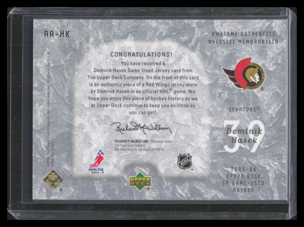 DELETE 131269 2005-06 SP Game Used Awesome Authentics AAHK Dominik Hasek Jumbo Jersey 5/75