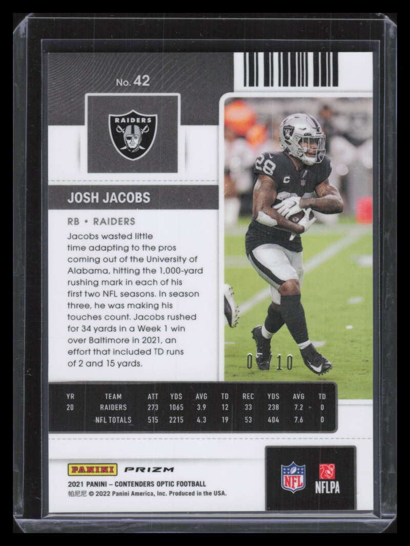 2021 Panini Contenders Optic Gold 42 Josh Jacobs 7/10