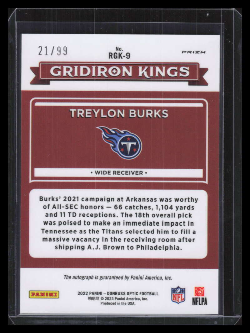DELETE 131291 2022 Donruss Optic Gridiron Kings Autographs 9 Treylon Burks Rookie Auto 21/99