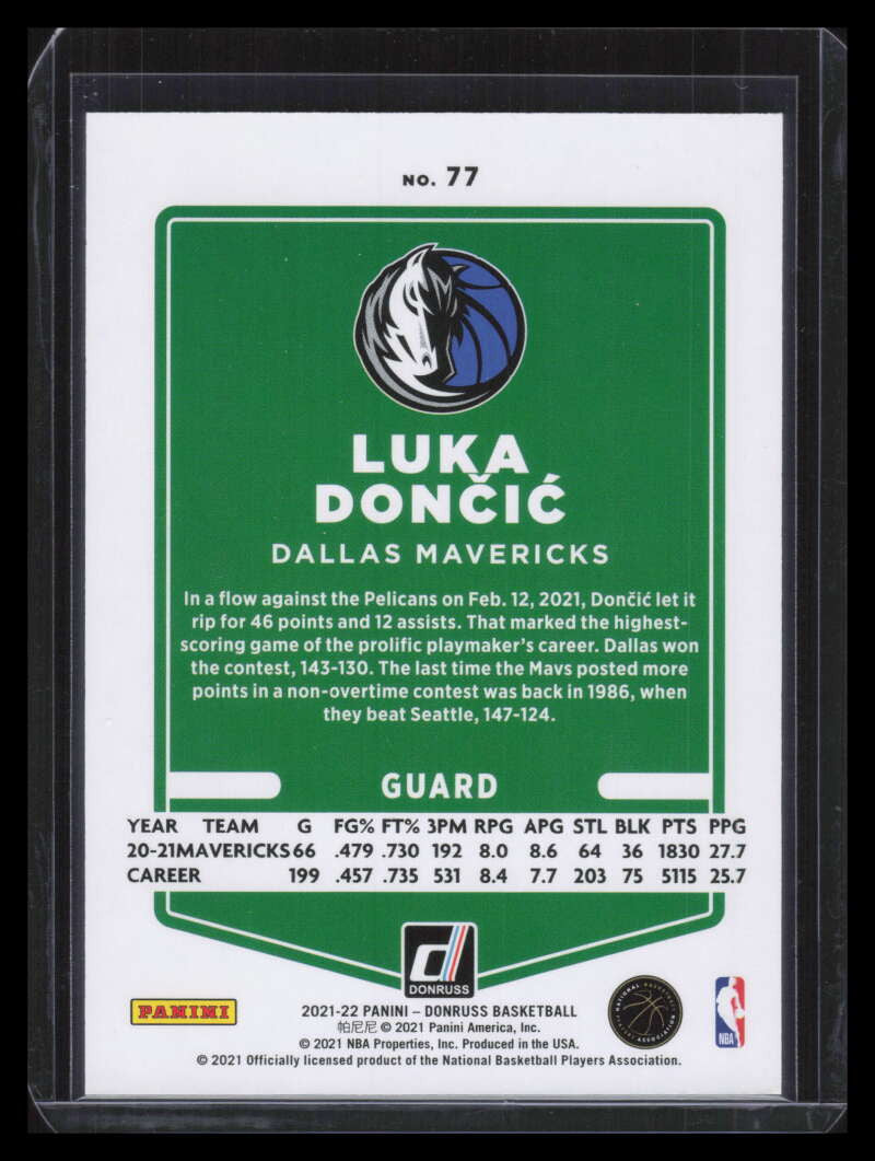 DELETE 131322 2021-22 Donruss Holo Laser 77 Luka Doncic 41/149