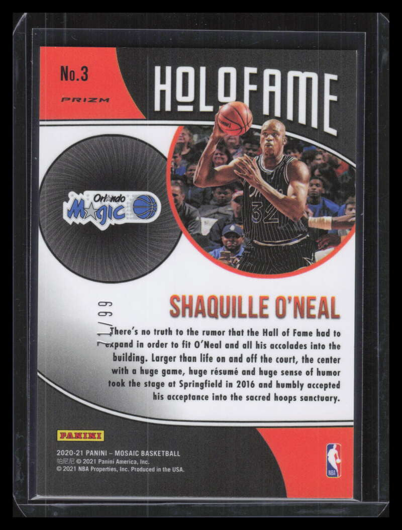 2020-21 Panini Mosaic HoloFame Mosaic Reactive Blue 3 Shaquille O'Neal 71/99