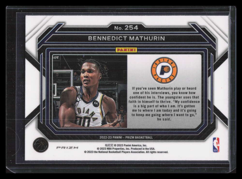 DELETE 131349 2022-23 Panini Prizm Rookie Variation Fast Break 254 Bennedict Mathurin Rookie