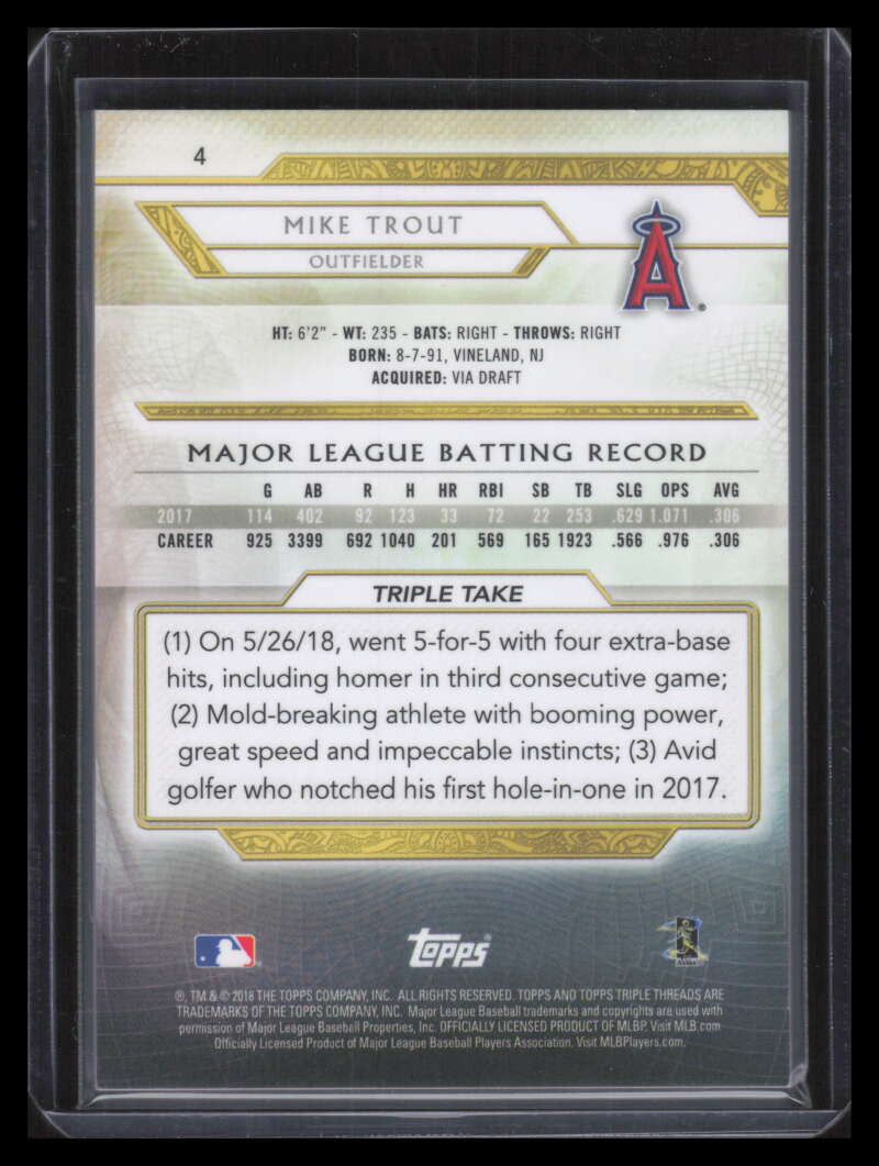 2018 Topps Triple Threads Gold 4 Mike Trout 60/99