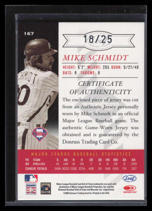 2003 Leaf Limited Threads Position 167 Mike Schmidt Jersey 18/25