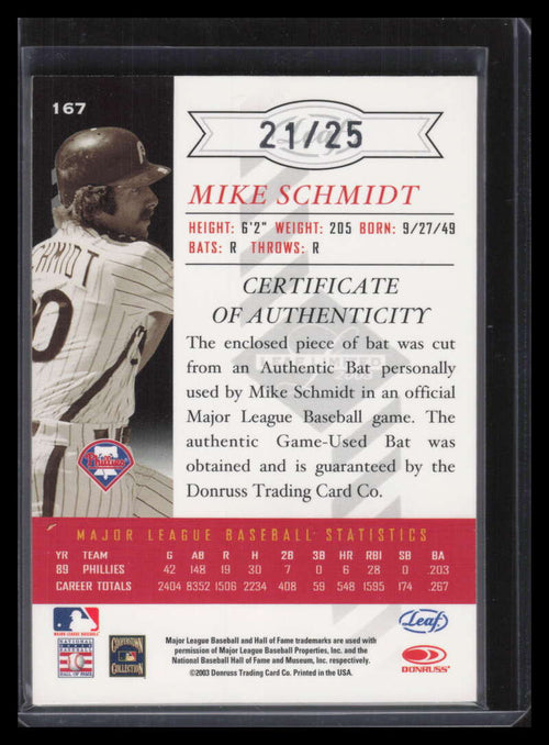 2003 Leaf Limited Timber 167 Mike Schmidt Bat 21/25
