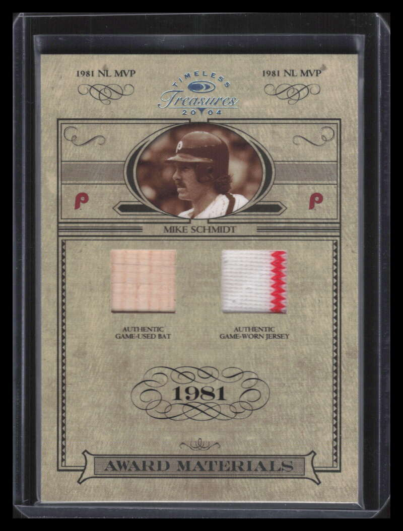 2004 Timeless Treasures Award Materials 15 Mike Schmidt Dual Bat Jersey 5/25