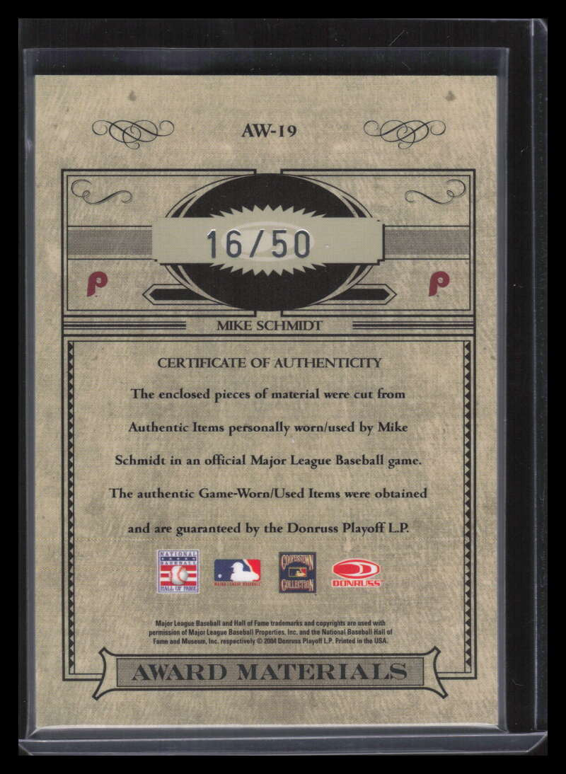 2004 Timeless Treasures Award Materials 19 Mike Schmidt Dual Bat Hat Cap 16/50