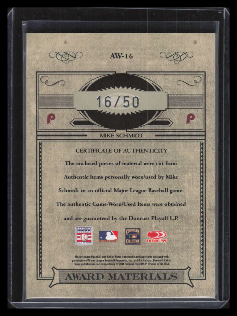 2004 Timeless Treasures Award Materials 16 Mike Schmidt Dual Bat Stirrups 16/50