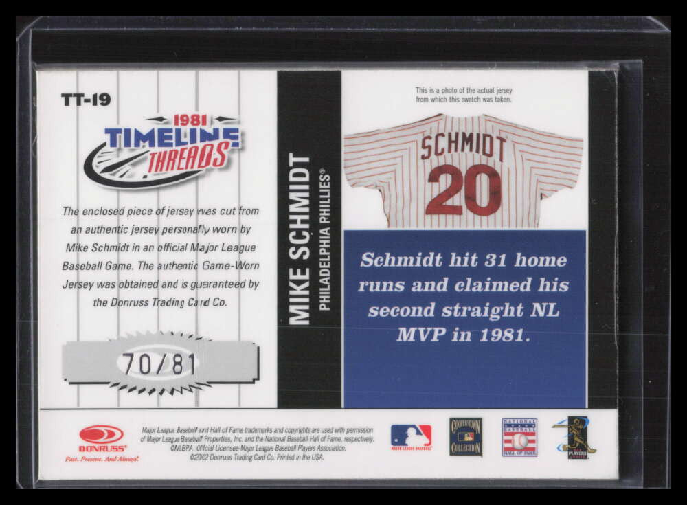 2003 Donruss Team Heroes Timeline Threads 19 Mike Schmidt Jersey 70/81
