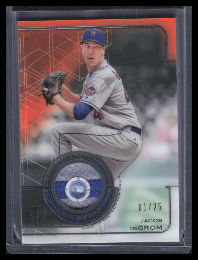 2019 Topps Tribute Stamp of Approval Relics Orange SOAJD Jacob deGrom Patch 1/25