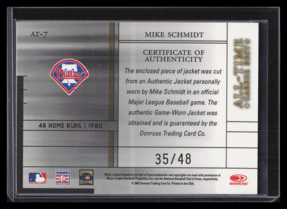 2003 Donruss Elite All-Time Career Best Materials 7 Mike Schmidt Jacket 35/48