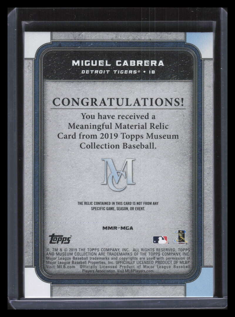 2019 Topps Museum Meaningful Material Copper MMRMCA Miguel Cabrera Patch 8/35
