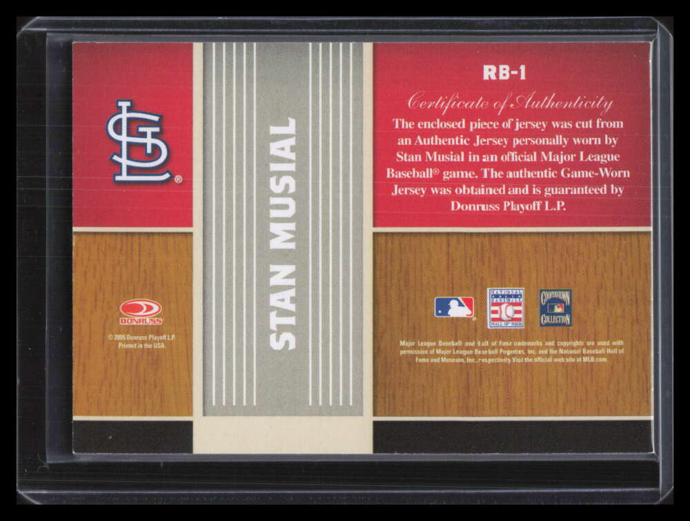 2005 Donruss Greats Redbirds Material 1 Stan Musial w/ Glove Jersey /100