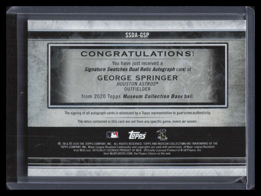 SOLD 131443 2020 Topps Museum Signature Swatches George Springer Jersey Patch Auto 25/25