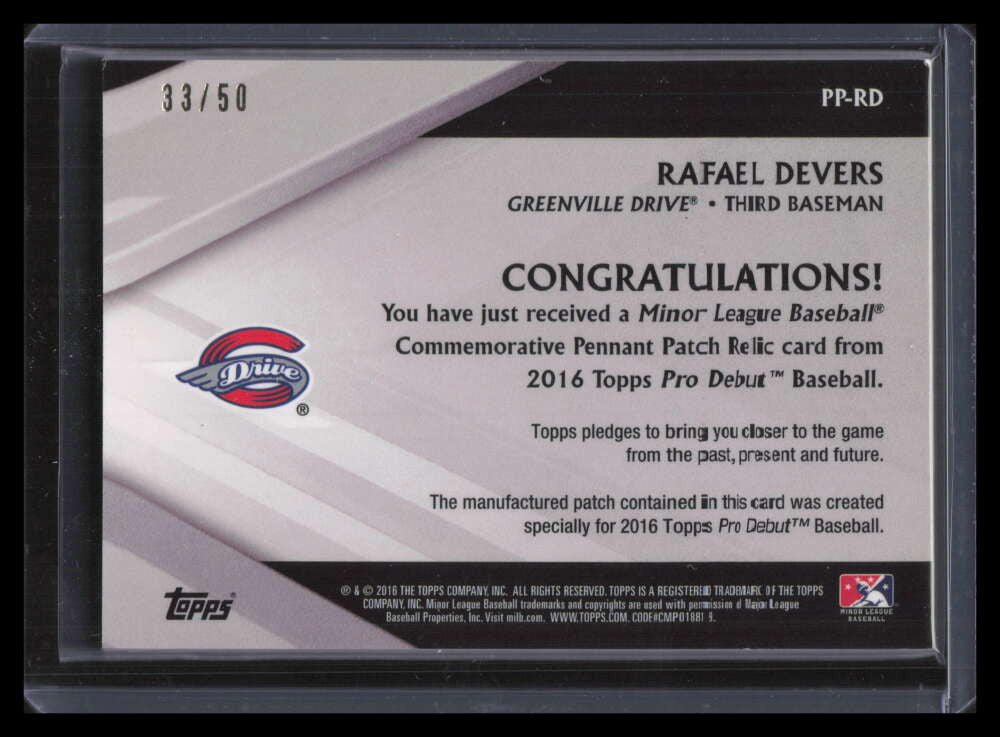 2016 Topps Pro Debut Pennant Patches Gold PPRD Rafael Devers Rookie Patch 33/50