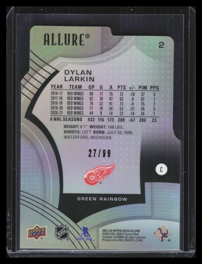 DELETE 131459 2021-22 Upper Deck Allure Green Rainbow 2 Dylan Larkin 27/99