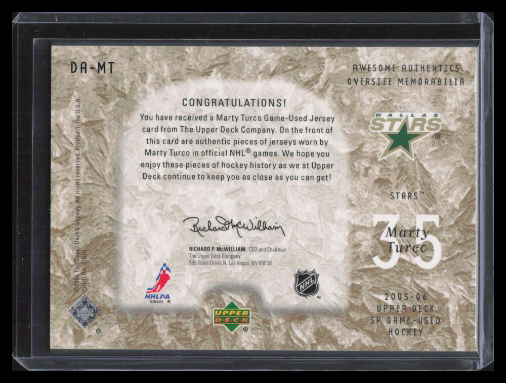 2005-06 SP Game Used Awesome Authentics Gold DAMT Marty Turco Jumbo Jersey 25/25