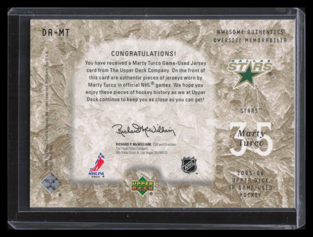 DELETE 131463 2005-06 SP Game Used Awesome Authentics Gold DAMT Marty Turco Jumbo Jersey 3/25