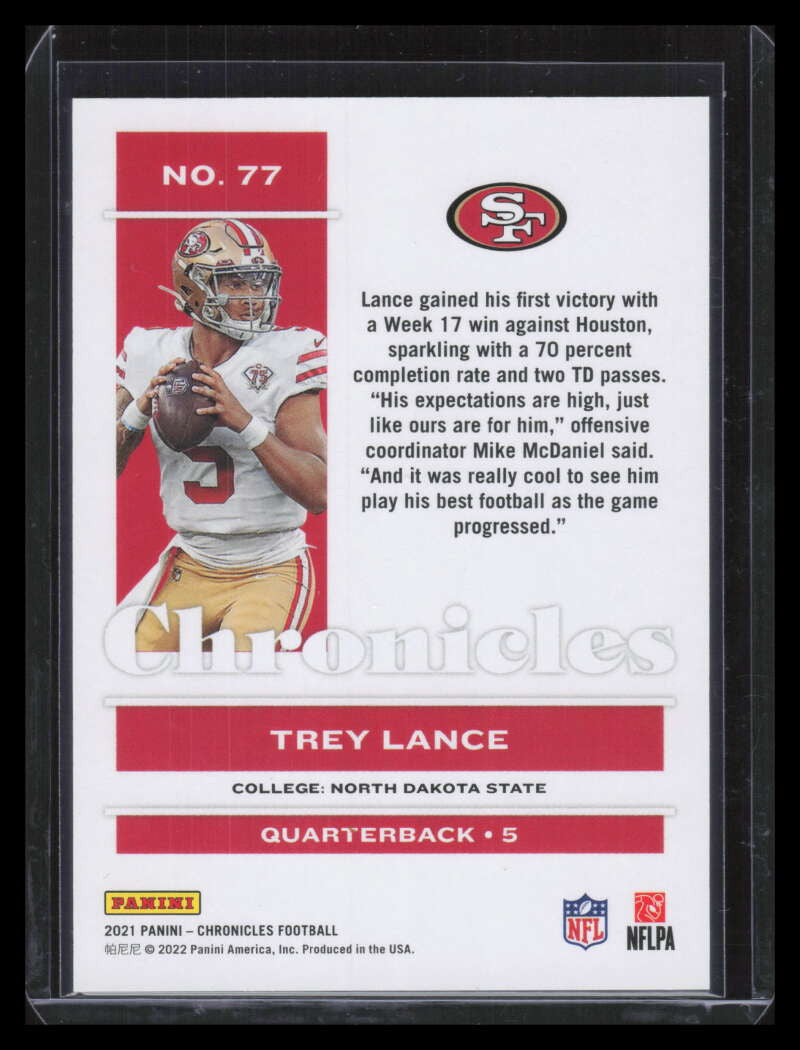 DELETE 131508 2021 Panini Chronicles Blue 77 Trey Lance Rookie 55/99