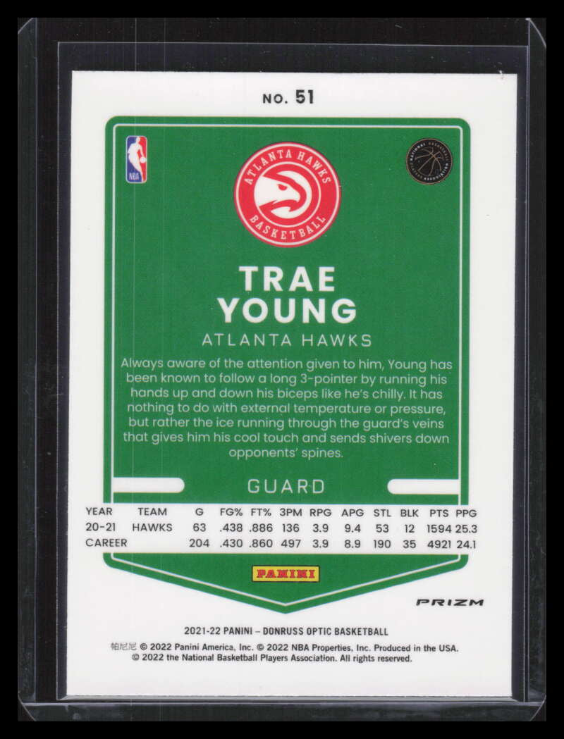 DELETE 131530 2021-22 Donruss Optic Photon Refractor 51 Trae Young