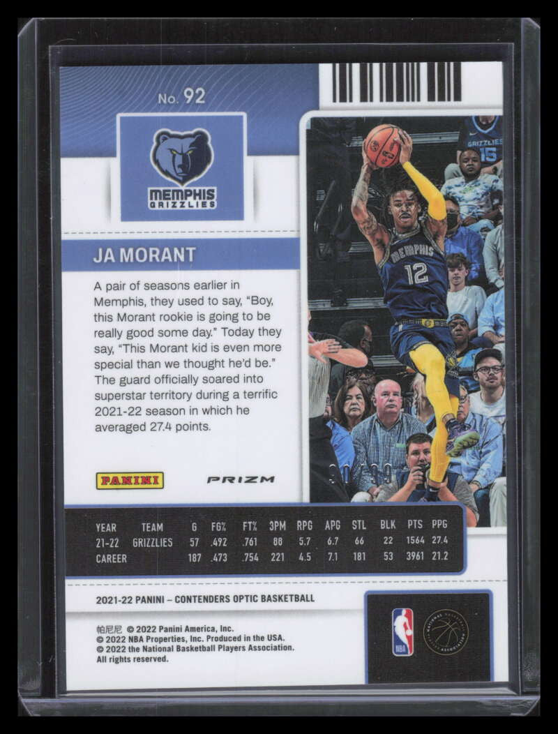 DELETE 131542 2021-22 Panini Contenders Optic Blue 92 Ja Morant 90/99